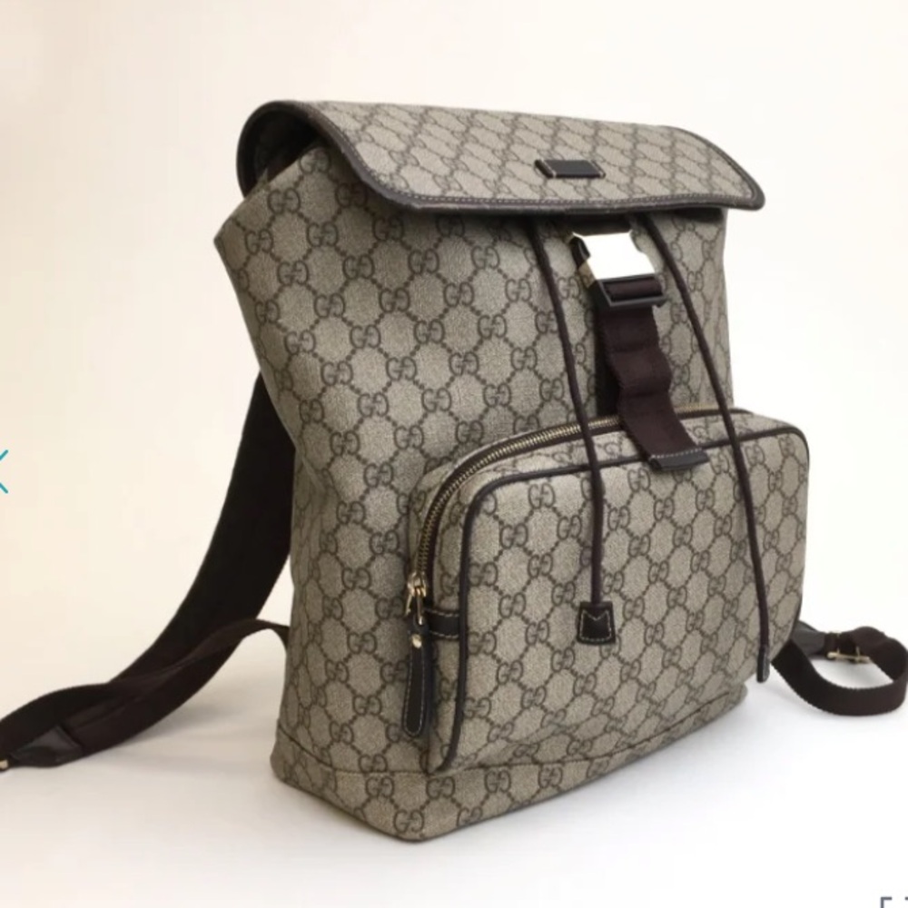 Gucci Beige Monogram Canvas Backpack with Brown Trim